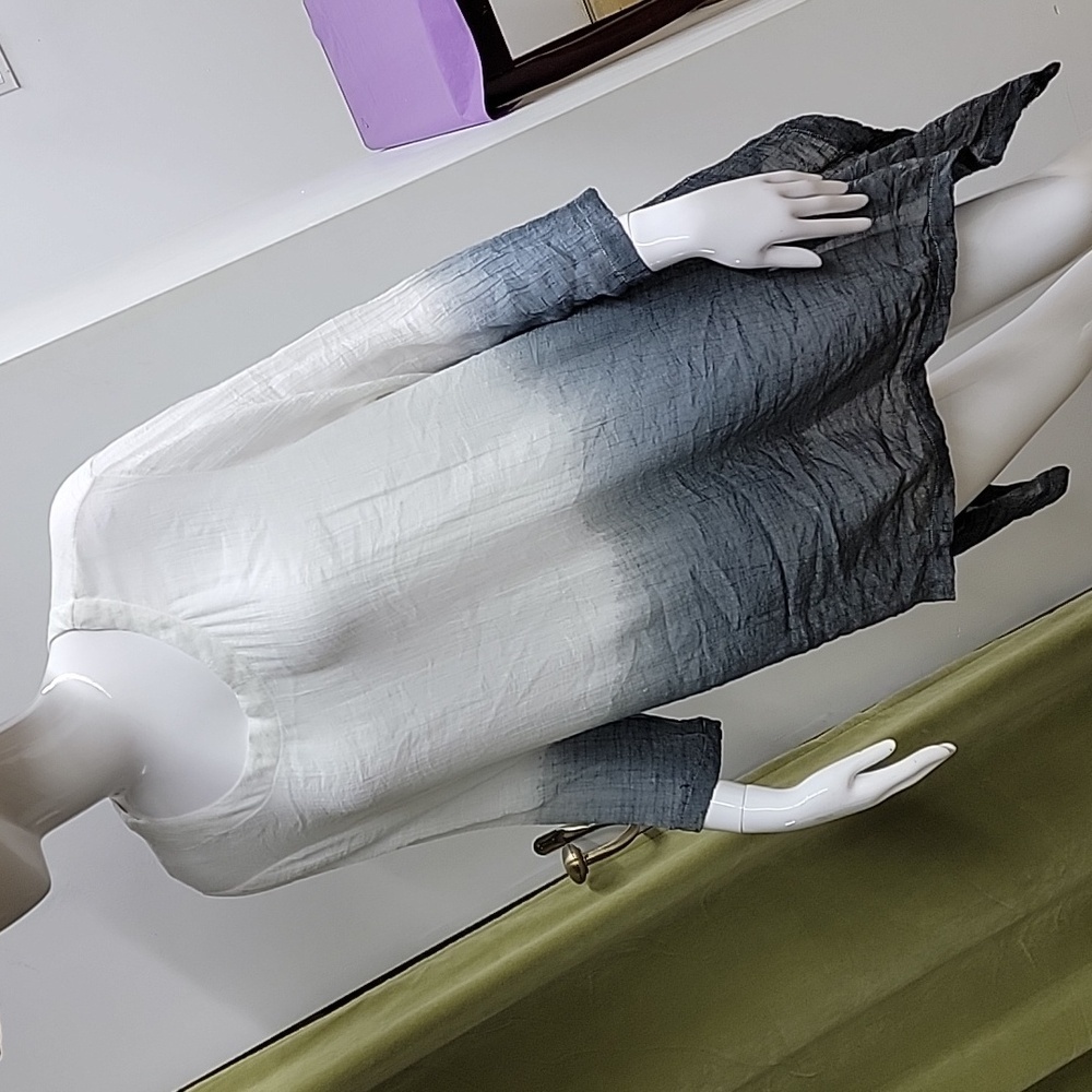 Mirror Textured Ombre Knit Pullover Asymmetrical Hem Soft Shirt Top Oversized S